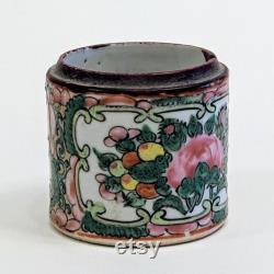 Antique Chinese Round Porcelain Famille Rose Medallion Dressing Jar Trinket Jewelry Cylinder Box 1800's (2 1 8 dia. x 2 high)