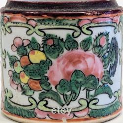 Antique Chinese Round Porcelain Famille Rose Medallion Dressing Jar Trinket Jewelry Cylinder Box 1800's (2 1 8 dia. x 2 high)