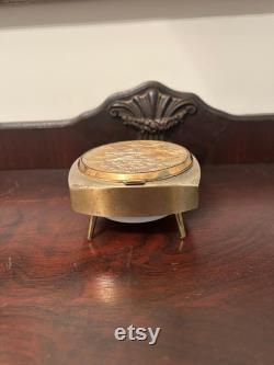 Antique Cosmetic Loose Powder Footed Music Box Floral Mirror and Powder Puff