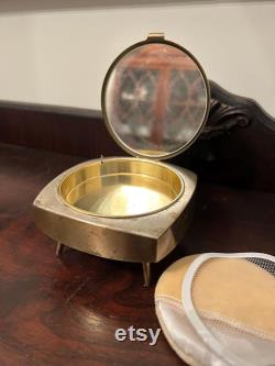 Antique Cosmetic Loose Powder Footed Music Box Floral Mirror and Powder Puff