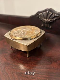 Antique Cosmetic Loose Powder Footed Music Box Floral Mirror and Powder Puff