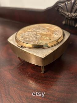 Antique Cosmetic Loose Powder Footed Music Box Floral Mirror and Powder Puff