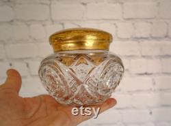 Antique Crystal Powder Jar Vintage Vanity Dresser Decor