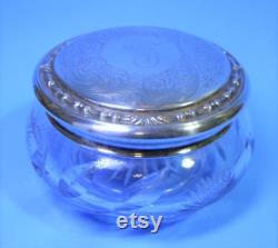 Antique Crystal and STERLING POWDER JAR Webster Silver Lid with T Monogram Floral