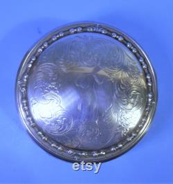 Antique Crystal and STERLING POWDER JAR Webster Silver Lid with T Monogram Floral