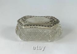 Antique Cut Crystal Glass Pin Box With Silver Lid. Hallmarked Chester 1906