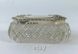 Antique Cut Crystal Glass Pin Box With Silver Lid. Hallmarked Chester 1906