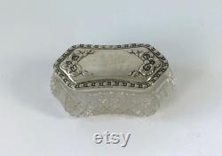 Antique Cut Crystal Glass Pin Box With Silver Lid. Hallmarked Chester 1906