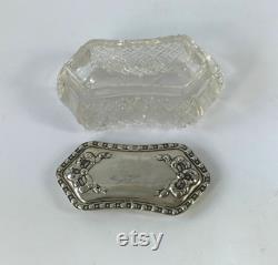 Antique Cut Crystal Glass Pin Box With Silver Lid. Hallmarked Chester 1906