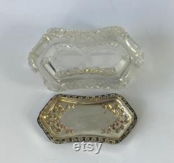 Antique Cut Crystal Glass Pin Box With Silver Lid. Hallmarked Chester 1906
