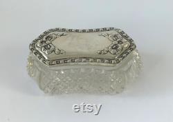 Antique Cut Crystal Glass Pin Box With Silver Lid. Hallmarked Chester 1906