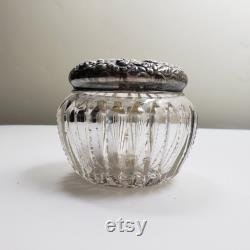 Antique Cut Crystal Jar With Decorative Floral Design Sterling Silver Lid