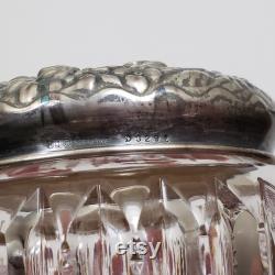 Antique Cut Crystal Jar With Decorative Floral Design Sterling Silver Lid