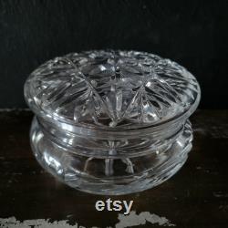 Antique Cut Crystal Powder Jar, Trinket Dish, Covered Stash Jar, Dresser Box