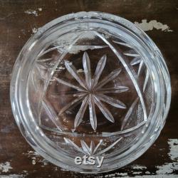 Antique Cut Crystal Powder Jar, Trinket Dish, Covered Stash Jar, Dresser Box