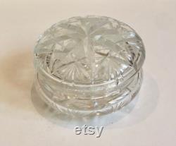 Antique Cut Crystal Powder Jar Trinket Dish Covered Stash Jar Elegant Vanity Dresser Display Brilliant Glass Boudoir Small Jewelry Box