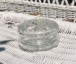 Antique Cut Crystal Powder Jar Trinket Dish Covered Stash Jar Elegant Vanity Dresser Display Brilliant Glass Boudoir Small Jewelry Box