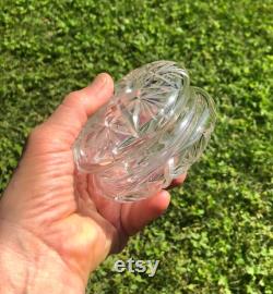 Antique Cut Crystal Powder Jar Trinket Dish Covered Stash Jar Elegant Vanity Dresser Display Brilliant Glass Boudoir Small Jewelry Box