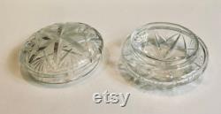 Antique Cut Crystal Powder Jar Trinket Dish Covered Stash Jar Elegant Vanity Dresser Display Brilliant Glass Boudoir Small Jewelry Box