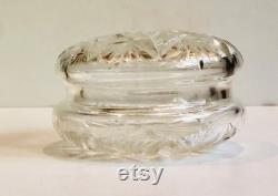 Antique Cut Crystal Powder Jar Trinket Dish Covered Stash Jar Elegant Vanity Dresser Display Brilliant Glass Boudoir Small Jewelry Box