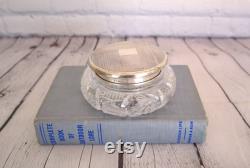 Antique Cut Crystal Powder Jar with Sterling Silver Lid Vintage Vanity Decor