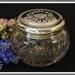 Antique Cut Glass Powder Jar with Floral Silver Lid and Monogram, Vanity Dresser Jar Dressing Table Jar Vanity Decor, Monogrammed Powder Jar