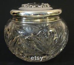 Antique Cut Glass Powder Jar with Floral Silver Lid and Monogram, Vanity Dresser Jar Dressing Table Jar Vanity Decor, Monogrammed Powder Jar