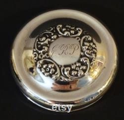 Antique Cut Glass Powder Jar with Floral Silver Lid and Monogram, Vanity Dresser Jar Dressing Table Jar Vanity Decor, Monogrammed Powder Jar