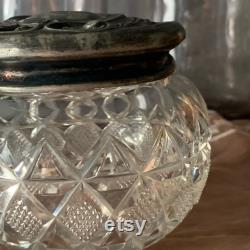 Antique Cut Glass Powder Jar with Repouse Lid Featuring an Art Nouveau Woman