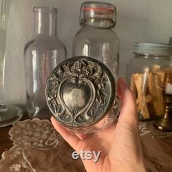 Antique Cut Glass Powder Jar with Repouse Lid Featuring an Art Nouveau Woman