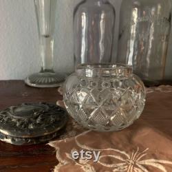 Antique Cut Glass Powder Jar with Repouse Lid Featuring an Art Nouveau Woman