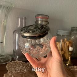 Antique Cut Glass Powder Jar with Repouse Lid Featuring an Art Nouveau Woman