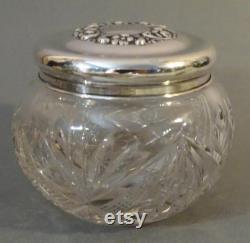 Antique Cut Glass Powder Jar with Sterling Lid and Monogram, Vanity Dresser Jar Dressing Table Jar Vanity Decor, Monogrammed Powder Jar