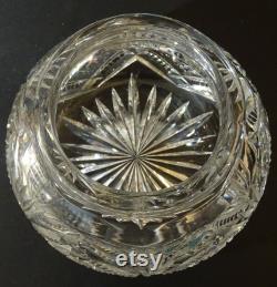 Antique Cut Glass Powder Jar with Sterling Monogram Lid, Dressing Table Jar and Art Nouveau Monogram Silver Lid, Sterling Powder Dresser Jar