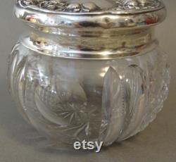 Antique Cut Glass Powder Jar with Sterling Silver Lid, Art Nouveau Vanity Jar, Dressing Table Jar, Vanity Decor, Powder Jar