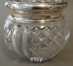 Antique Cut Glass Powder Jar with Sterling Silver Lid, Art Nouveau Vanity Jar, Dressing Table Jar, Vanity Decor, Powder Jar