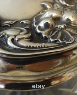 Antique Cut Glass Powder Jar with Sterling Silver Lid, Art Nouveau Vanity Jar, Dressing Table Jar, Vanity Decor, Powder Jar