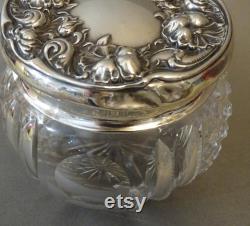 Antique Cut Glass Powder Jar with Sterling Silver Lid, Art Nouveau Vanity Jar, Dressing Table Jar, Vanity Decor, Powder Jar