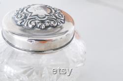 Antique Cut Glass with Sterling Silver Lid Dresser Jar with monogram from original owner