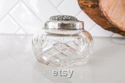 Antique Cut Glass with Sterling Silver Lid Dresser Jar with monogram from original owner
