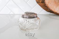 Antique Cut Glass with Sterling Silver Lid Dresser Jar with monogram from original owner, JKA