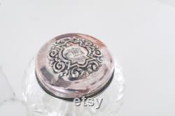 Antique Cut Glass with Sterling Silver Lid Dresser Jar with monogram from original owner, JKA