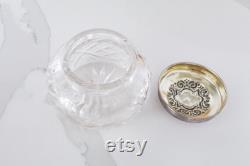 Antique Cut Glass with Sterling Silver Lid Dresser Jar with monogram from original owner, JKA