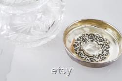 Antique Cut Glass with Sterling Silver Lid Dresser Jar with monogram from original owner, JKA