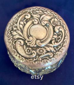 Antique Deluxe English Carved Crystal and Sterling Silver Cosmetic Storage Jar- 1900