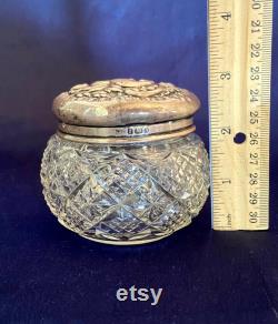 Antique Deluxe English Carved Crystal and Sterling Silver Cosmetic Storage Jar- 1900