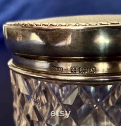 Antique Deluxe English Carved Crystal and Sterling Silver Cosmetic Storage Jar- 1916