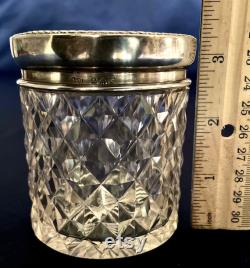 Antique Deluxe English Carved Crystal and Sterling Silver Cosmetic Storage Jar- 1916