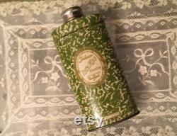 Antique Djer-Kiss Talcum, Small Talcum Tin with Metal Lid and Shaker in Green Pattern Tin Marked Kerkoff Distributors NY for Vanity Display