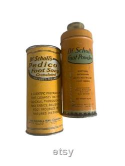 Antique Dr. Scholl's Soap Powder Tin Canister 1915 and 1939 Home Collectible Hygiene Memorabilia